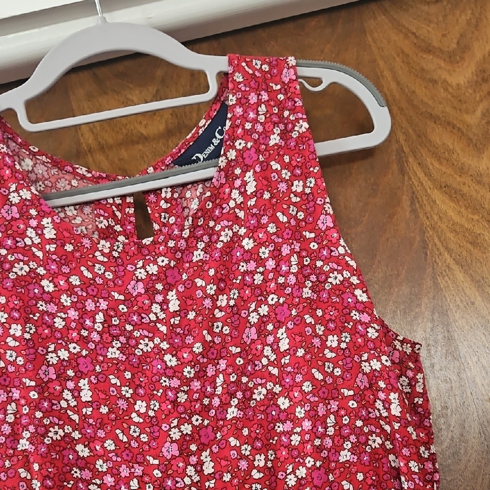 Denim&Co Pink & White Floral Sleeveless Tank Dress Size Large